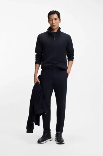 Cotton-blend zipper-neck sweatshirt with waffle structure
