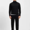 Cotton-blend zipper-neck sweatshirt with waffle structure