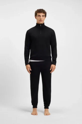 Cotton-blend zipper-neck sweatshirt with waffle structure