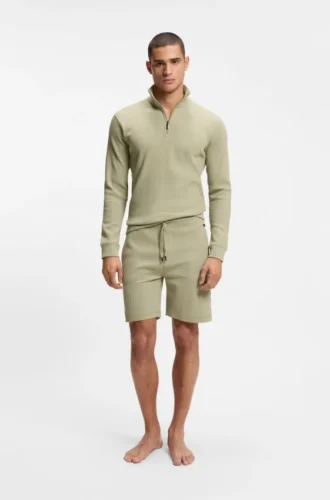 Cotton-blend zipper-neck sweatshirt with waffle structure