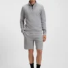 Cotton-blend zipper-neck sweatshirt with waffle structure