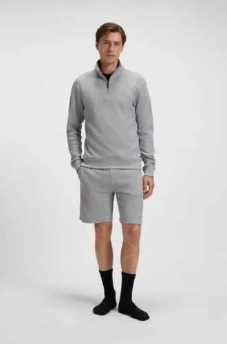 Cotton-blend zipper-neck sweatshirt with waffle structure