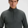 Cotton-blend zipper-neck sweatshirt with waffle structure