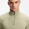 Cotton-blend zipper-neck sweatshirt with waffle structure