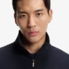 Cotton-blend zipper-neck sweatshirt with waffle structure