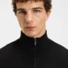 Cotton-blend zipper-neck sweatshirt with waffle structure