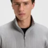 Cotton-blend zipper-neck sweatshirt with waffle structure