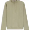 Cotton-blend zipper-neck sweatshirt with waffle structure