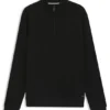 Cotton-blend zipper-neck sweatshirt with waffle structure