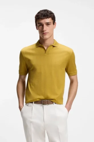 Cotton-jacquard polo shirt with Johnny collar Cotton-jacquard polo shirt with Johnny collar