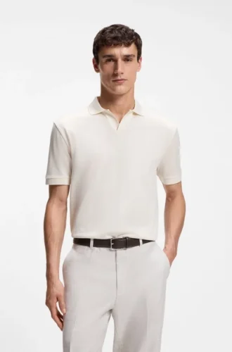 Cotton-jacquard polo shirt with Johnny collar