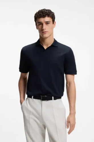 Cotton-jacquard polo shirt with Johnny collar