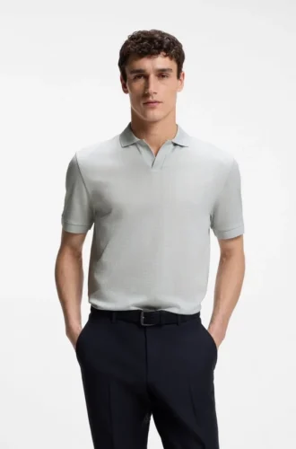 Cotton-jacquard polo shirt with Johnny collar Cotton-jacquard polo shirt with Johnny collar