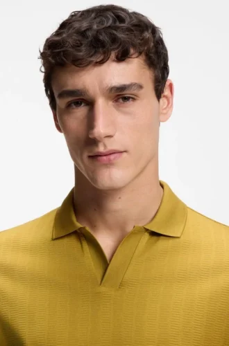 Cotton-jacquard polo shirt with Johnny collar Cotton-jacquard polo shirt with Johnny collar