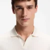 Cotton-jacquard polo shirt with Johnny collar