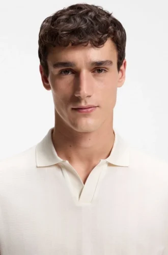 Cotton-jacquard polo shirt with Johnny collar