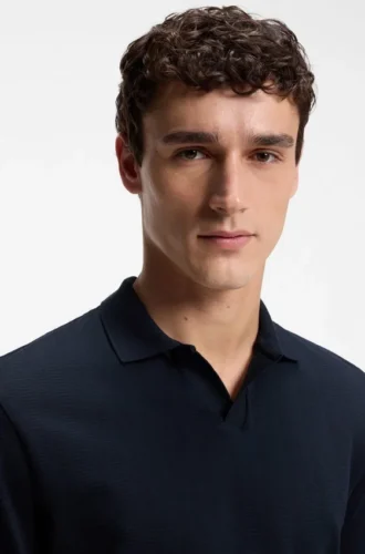 Cotton-jacquard polo shirt with Johnny collar