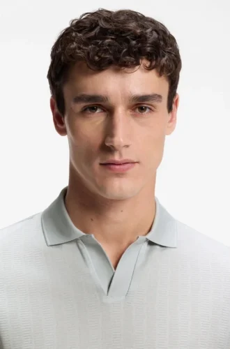 Cotton-jacquard polo shirt with Johnny collar Cotton-jacquard polo shirt with Johnny collar