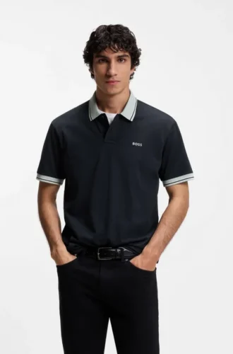 Cotton-jersey polo shirt with stripe trims