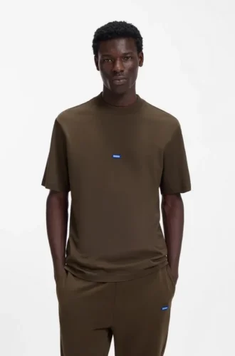 Cotton-jersey T-shirt with blue logo patch