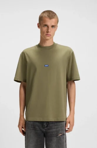 Cotton-jersey T-shirt with blue logo patch