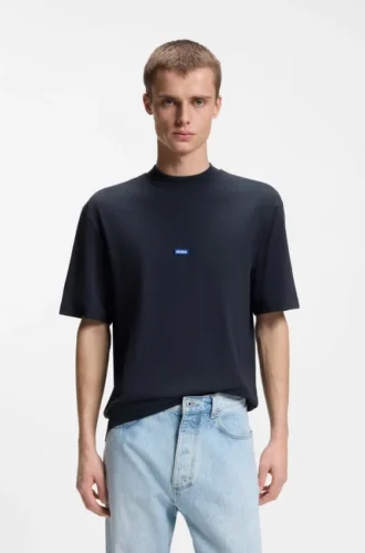 Cotton-jersey T-shirt with blue logo patch