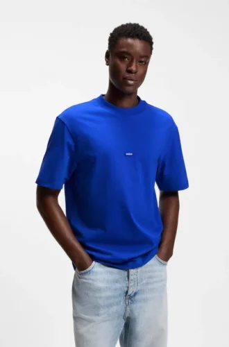Cotton-jersey T-shirt with blue logo patch