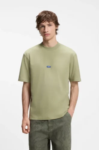 Cotton-jersey T-shirt with blue logo patch