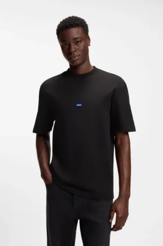 Cotton-jersey T-shirt with blue logo patch
