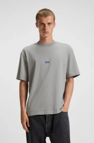 Cotton-jersey T-shirt with blue logo patch