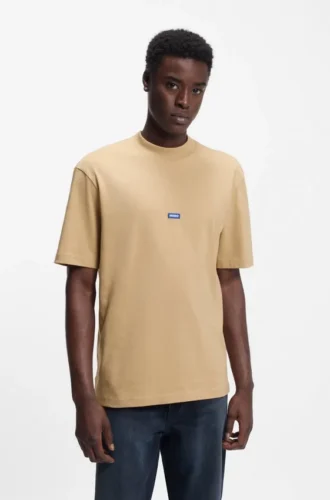 Cotton-jersey T-shirt with blue logo patch