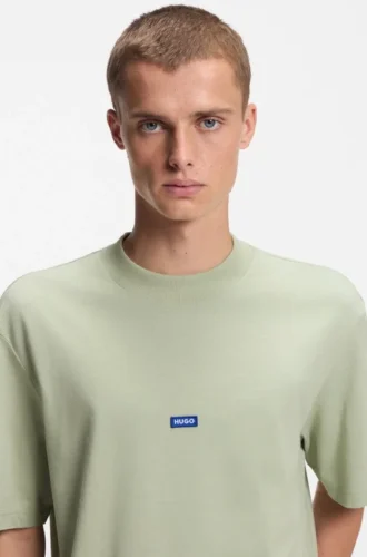 Cotton-jersey T-shirt with blue logo patch