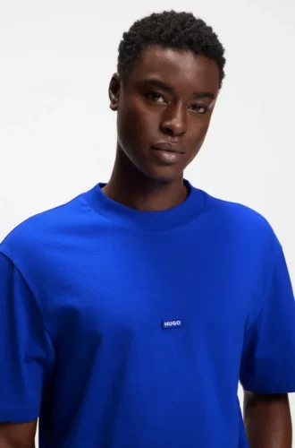 Cotton-jersey T-shirt with blue logo patch