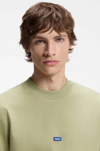 Cotton-jersey T-shirt with blue logo patch