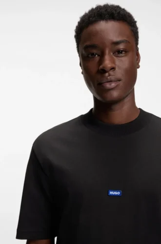 Cotton-jersey T-shirt with blue logo patch
