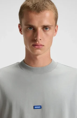 Cotton-jersey T-shirt with blue logo patch