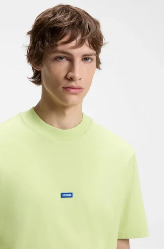 Cotton-jersey T-shirt with blue logo patch