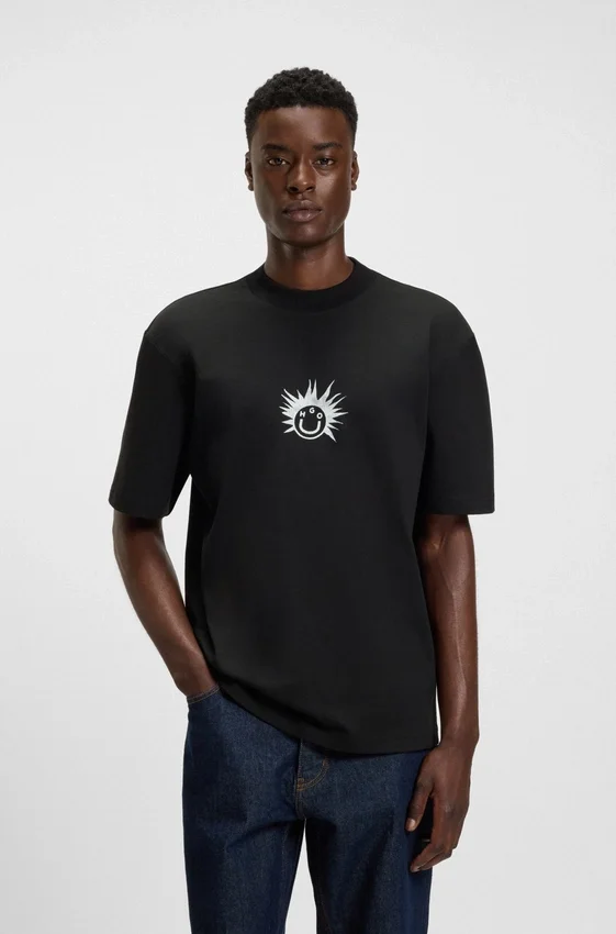 Cotton-jersey T-shirt with Happy HUGO artwork Cotton-jersey T-shirt with Happy HUGO artwork