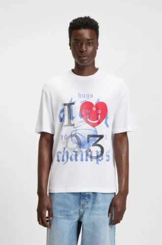 Cotton-jersey T-shirt with Happy HUGO artwork