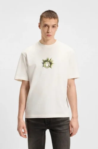 Cotton-jersey T-shirt with Happy HUGO artwork