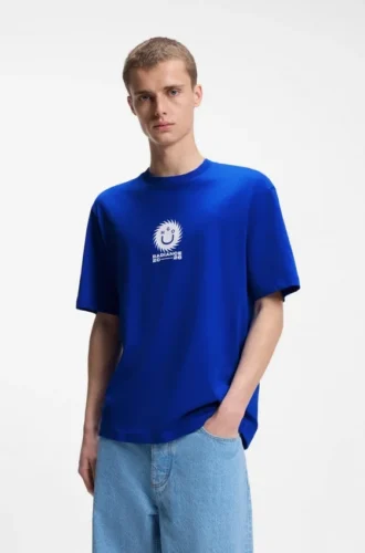 Cotton-jersey T-shirt with Happy HUGO artwork Cotton-jersey T-shirt with Happy HUGO artwork