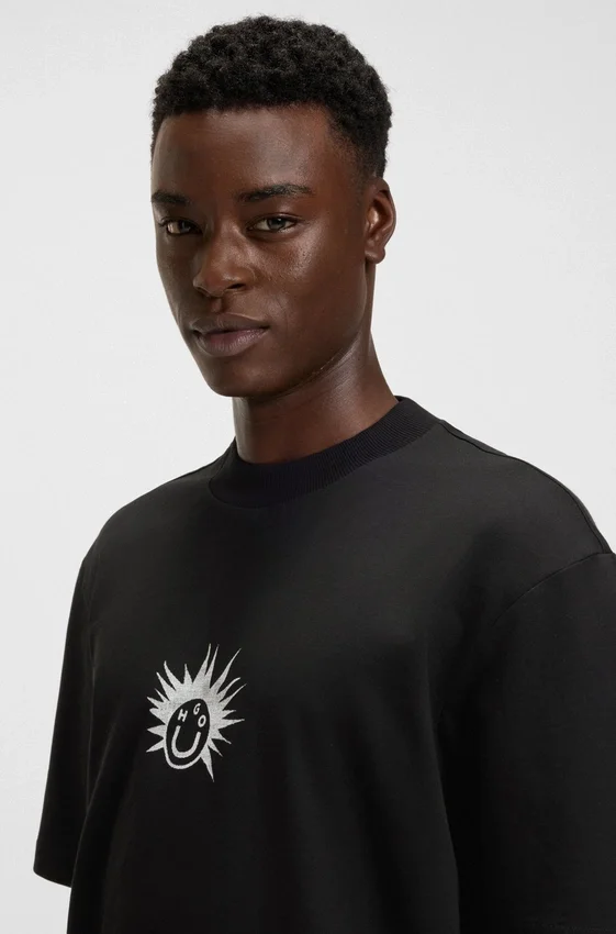 Cotton-jersey T-shirt with Happy HUGO artwork Cotton-jersey T-shirt with Happy HUGO artwork