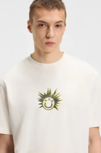 Cotton-jersey T-shirt with Happy HUGO artwork