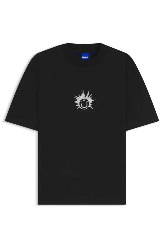 Cotton-jersey T-shirt with Happy HUGO artwork Cotton-jersey T-shirt with Happy HUGO artwork