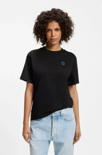 Cotton-jersey T-shirt with Happy HUGO logo