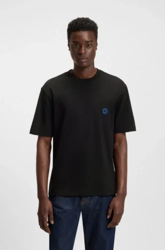 Cotton-jersey T-shirt with Happy HUGO logo