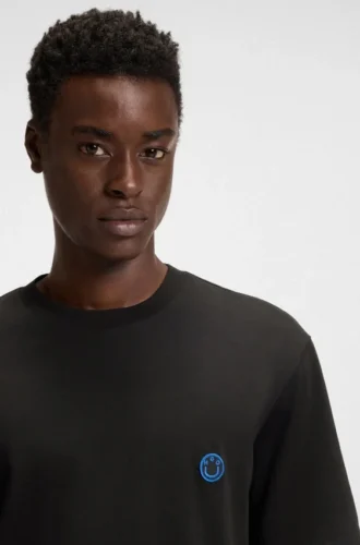 Cotton-jersey T-shirt with Happy HUGO logo
