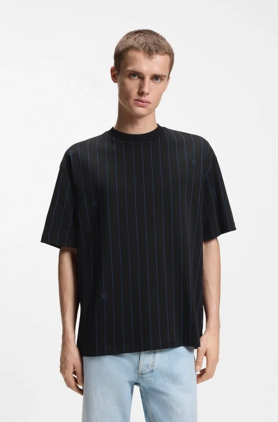 Cotton-jersey T-shirt with Happy HUGOs and stripe Cotton-jersey T-shirt with Happy HUGOs and stripe