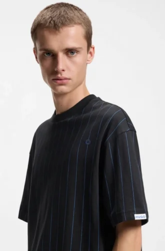 Cotton-jersey T-shirt with Happy HUGOs and stripe