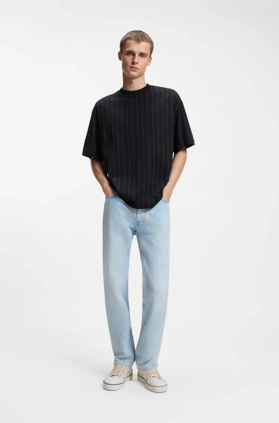 Cotton-jersey T-shirt with Happy HUGOs and stripe Cotton-jersey T-shirt with Happy HUGOs and stripe